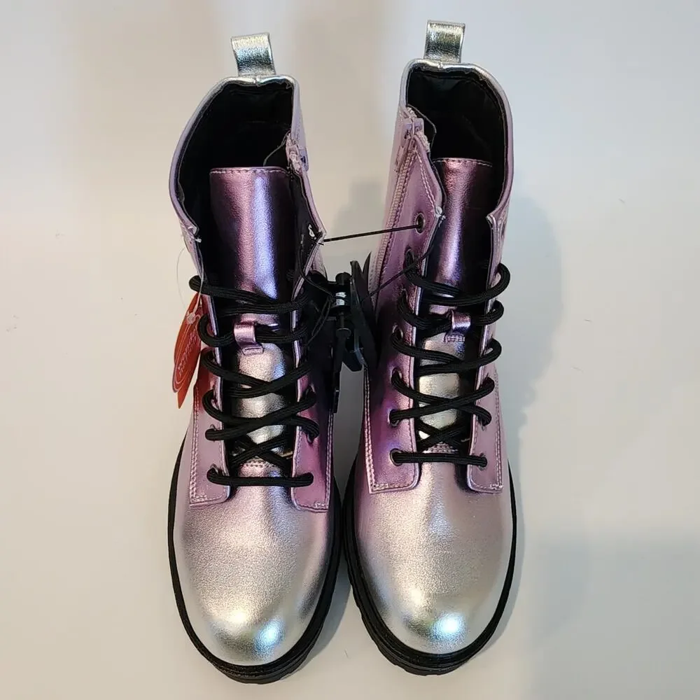 Wonder Nation Big Girls Size 6 Combat Boots Metallic Silvery Purple Color New